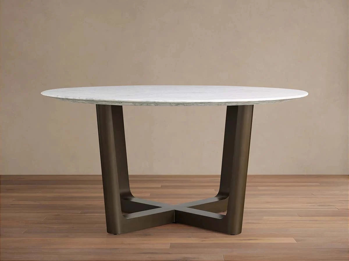 Saint Germain Round Marble Stone Dining Table with Rennes Metal Base