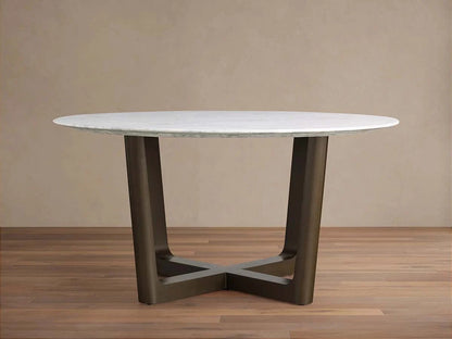 Saint Germain Round Marble Stone Dining Table with Rennes Metal Base