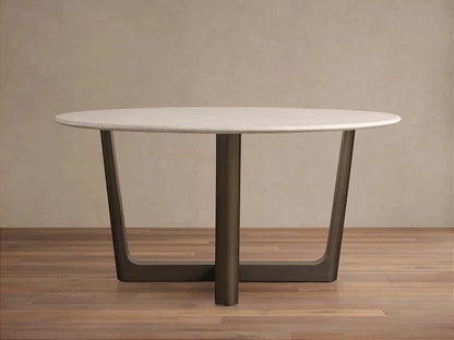 Saint Germain Round Marble Stone Dining Table with Rennes Metal Base