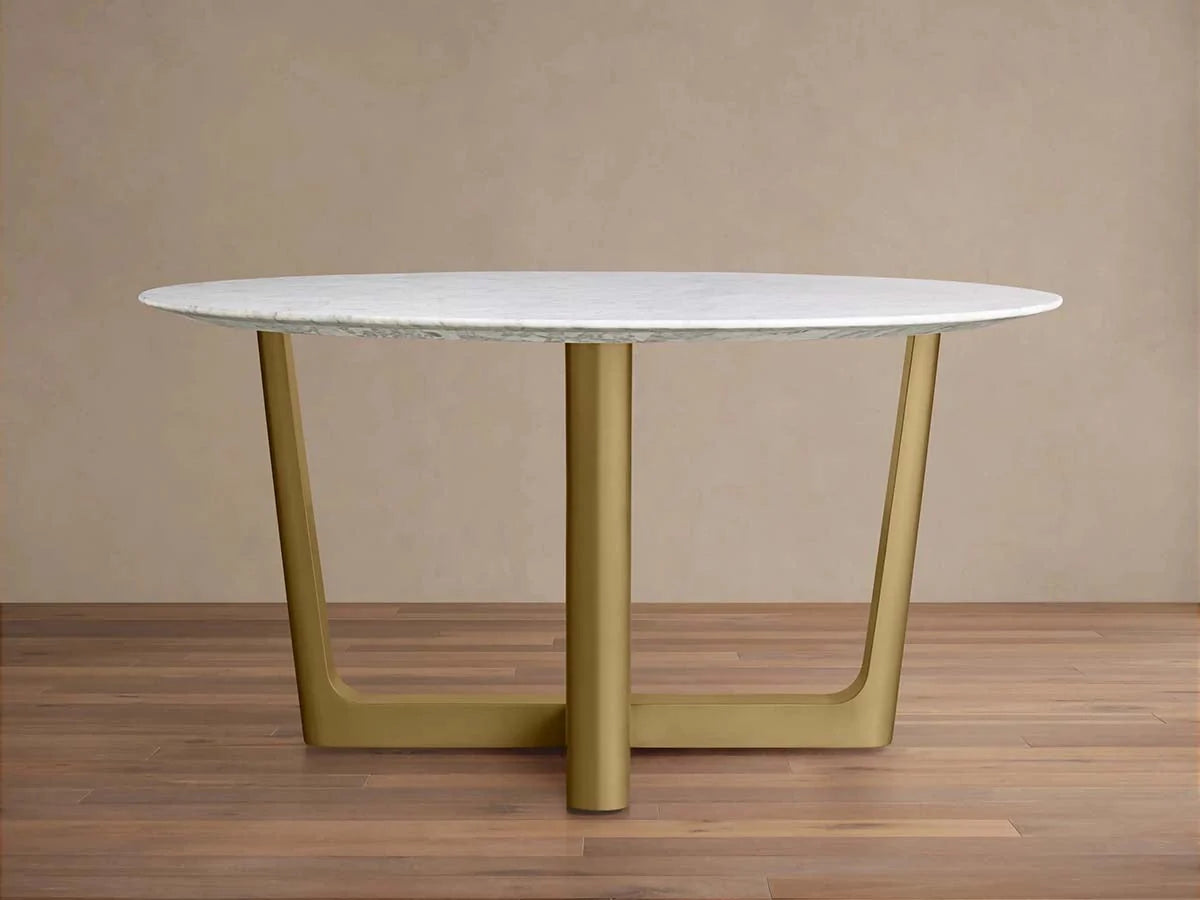 Saint Germain Round Marble Stone Dining Table with Rennes Metal Base
