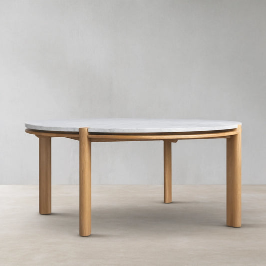 Pyet 48" Round Carrara Marble Top Dining Table with Oak Base