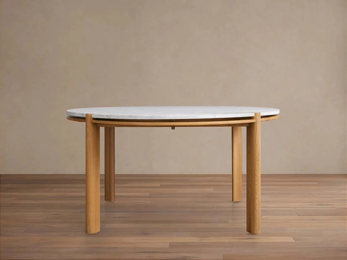 Pyet 48" Round Carrara Marble Top Dining Table with Oak Base