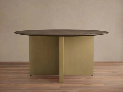 Saint Germain Round Oak Wood Dining Table with Clement Base