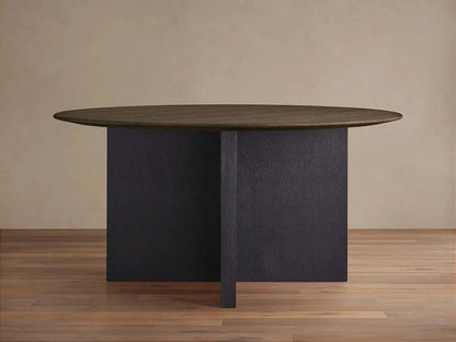 Saint Germain Round Oak Wood Dining Table with Clement Base