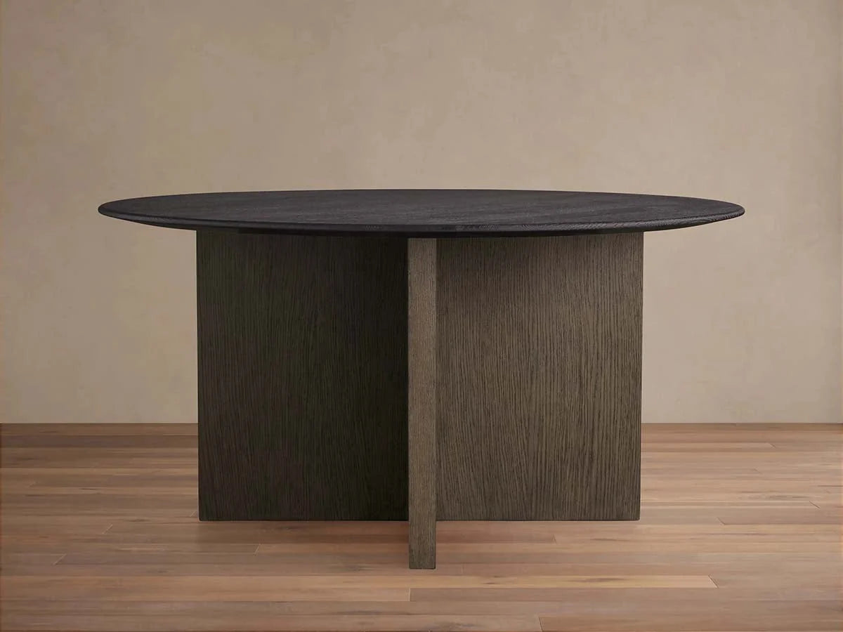 Saint Germain Round Oak Wood Dining Table with Clement Base