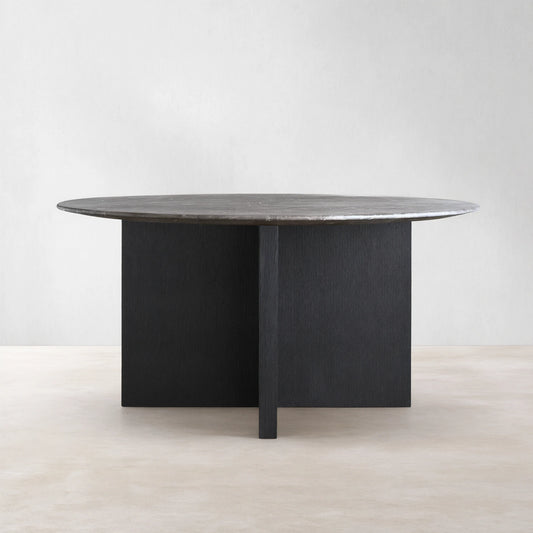 Saint Germain Round Marble Stone Dining Table With Clement Base