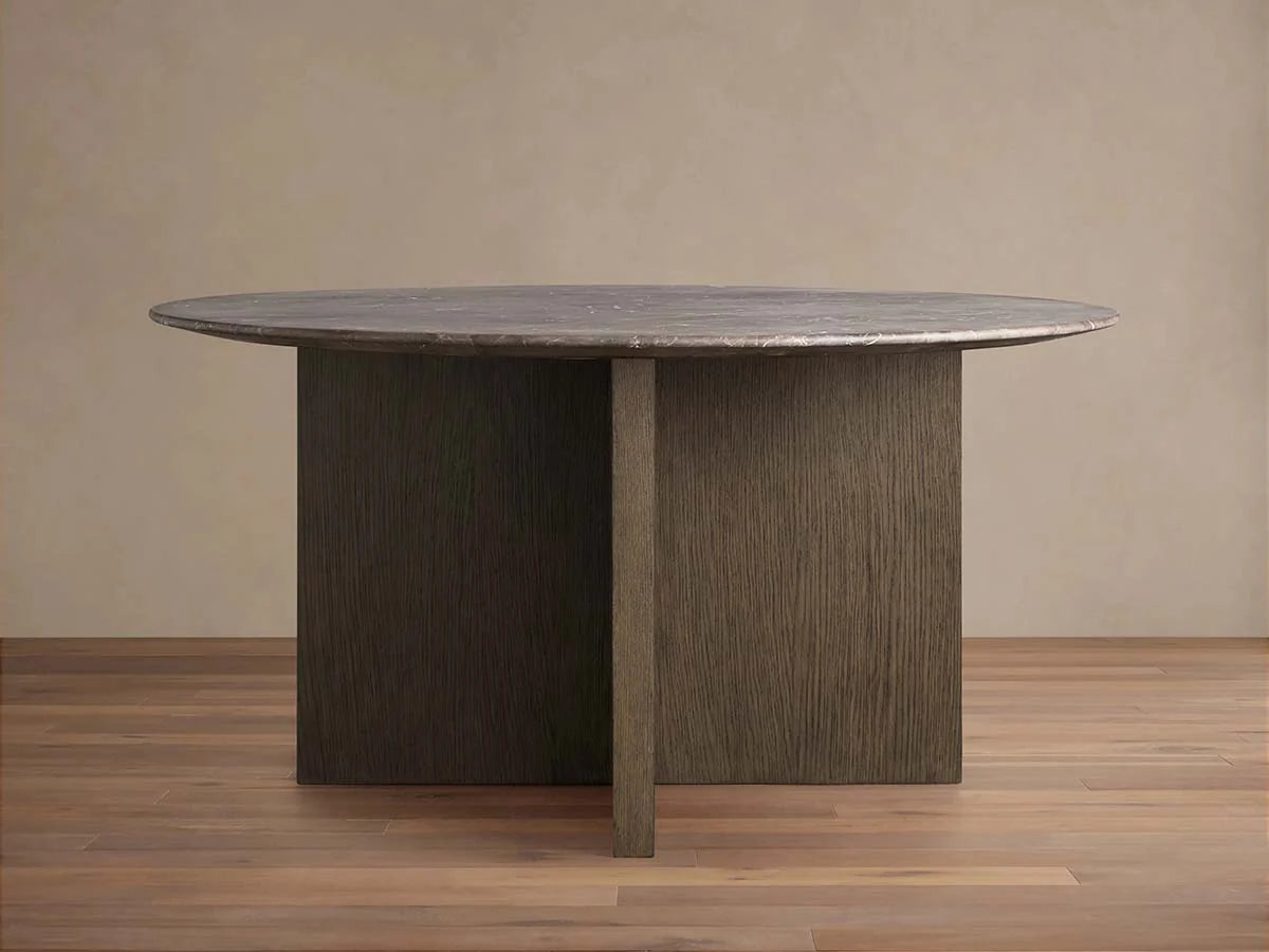 Saint Germain Round Marble Stone Dining Table With Clement Base