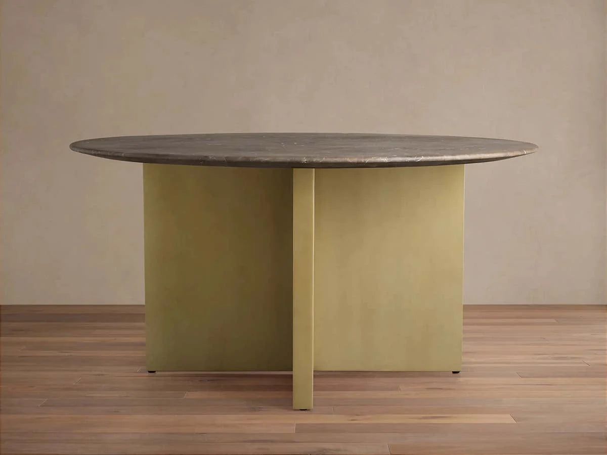Saint Germain Round Marble Stone Dining Table With Clement Base