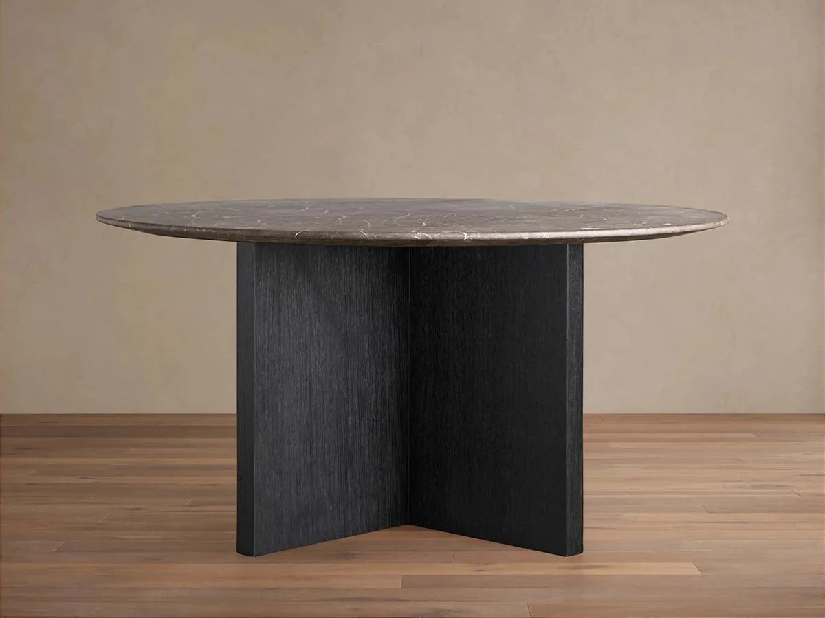 Saint Germain Round Marble Stone Dining Table With Clement Base