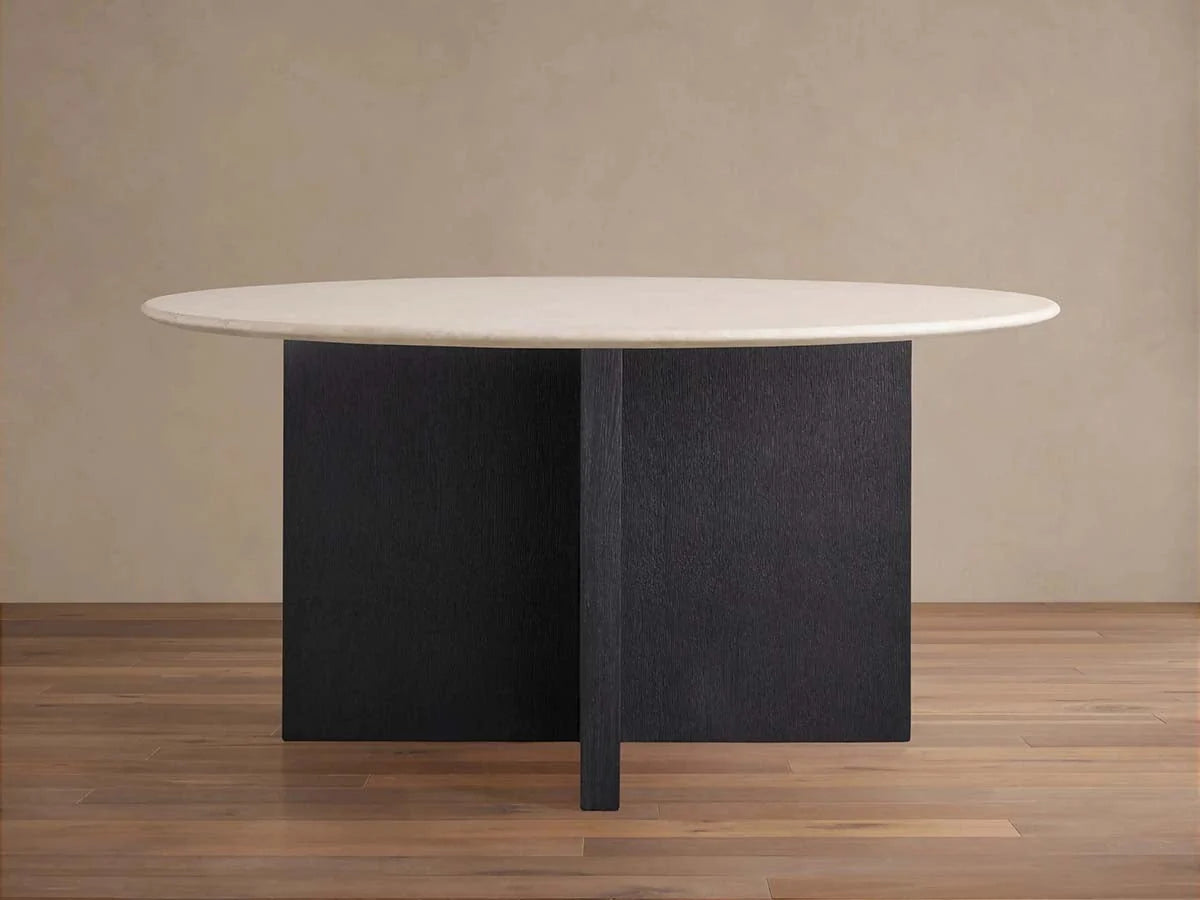 Saint Germain Round Marble Stone Dining Table With Clement Base