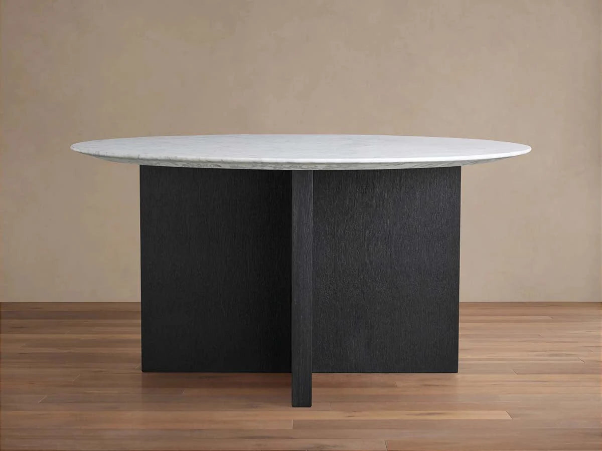 Saint Germain Round Marble Stone Dining Table With Clement Base