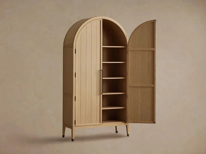 Hattie Oak Storage Cabinet Living Room Wood Tall Display Cabinet Bookcase