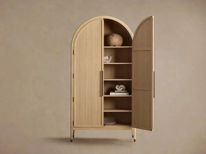 Hattie Oak Storage Cabinet Living Room Wood Tall Display Cabinet Bookcase