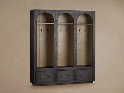 Hattie Oak Wood Entryway Cabinet Storage Tall Cabinet With Hooks