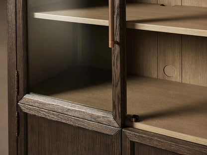 Hattie Glass Tall Display Cabinet Oak Wood Living Room Storage Cabinet