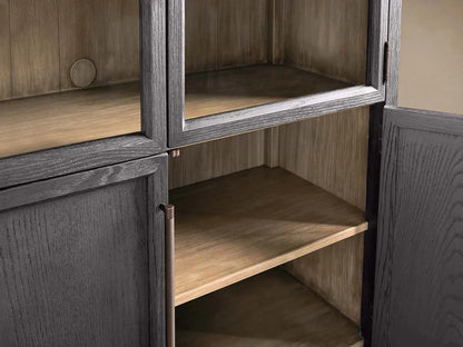Hattie Glass Tall Display Cabinet Oak Wood Living Room Storage Cabinet
