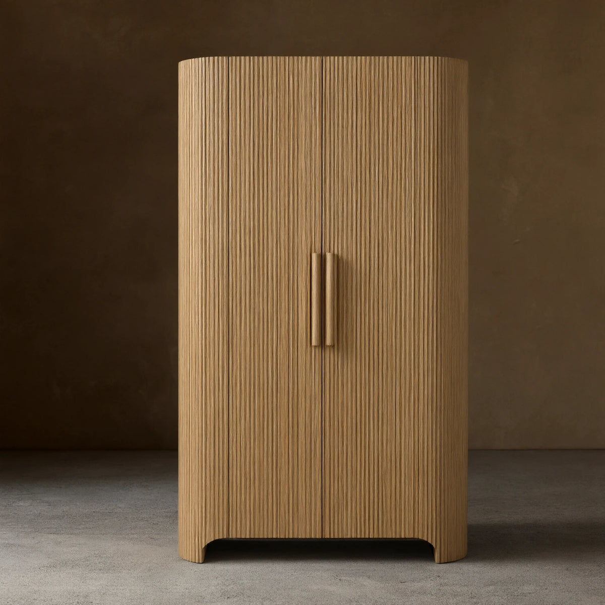 Astor Reeded Oak Tall Cabinet Living Room Bedroom Wood Storage Cabinet