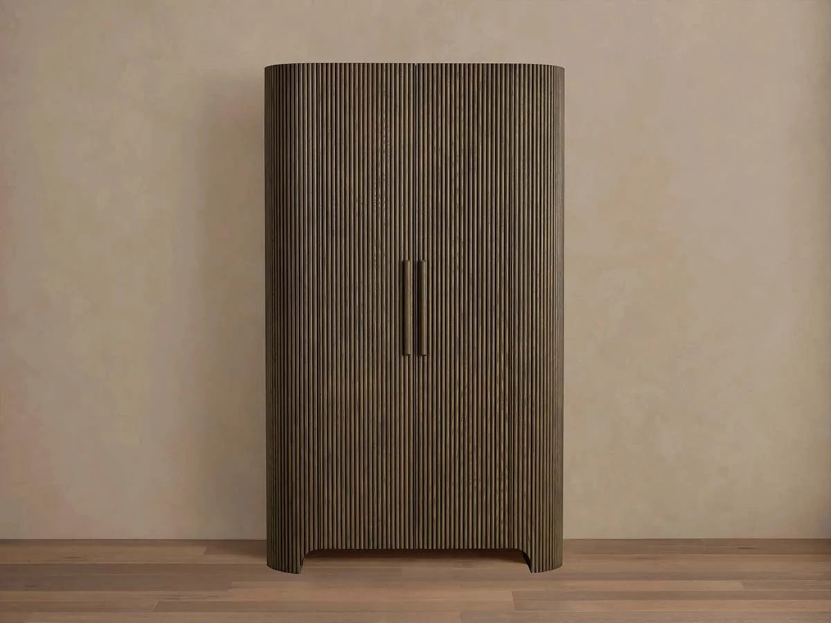 Astor Reeded Oak Tall Cabinet Living Room Bedroom Wood Storage Cabinet