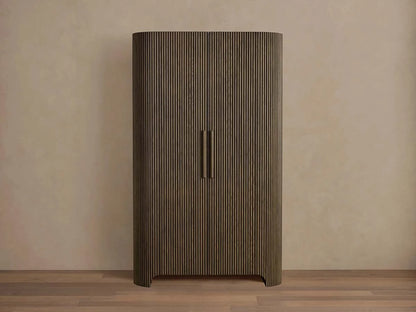 Astor Reeded Oak Tall Cabinet Living Room Bedroom Wood Storage Cabinet