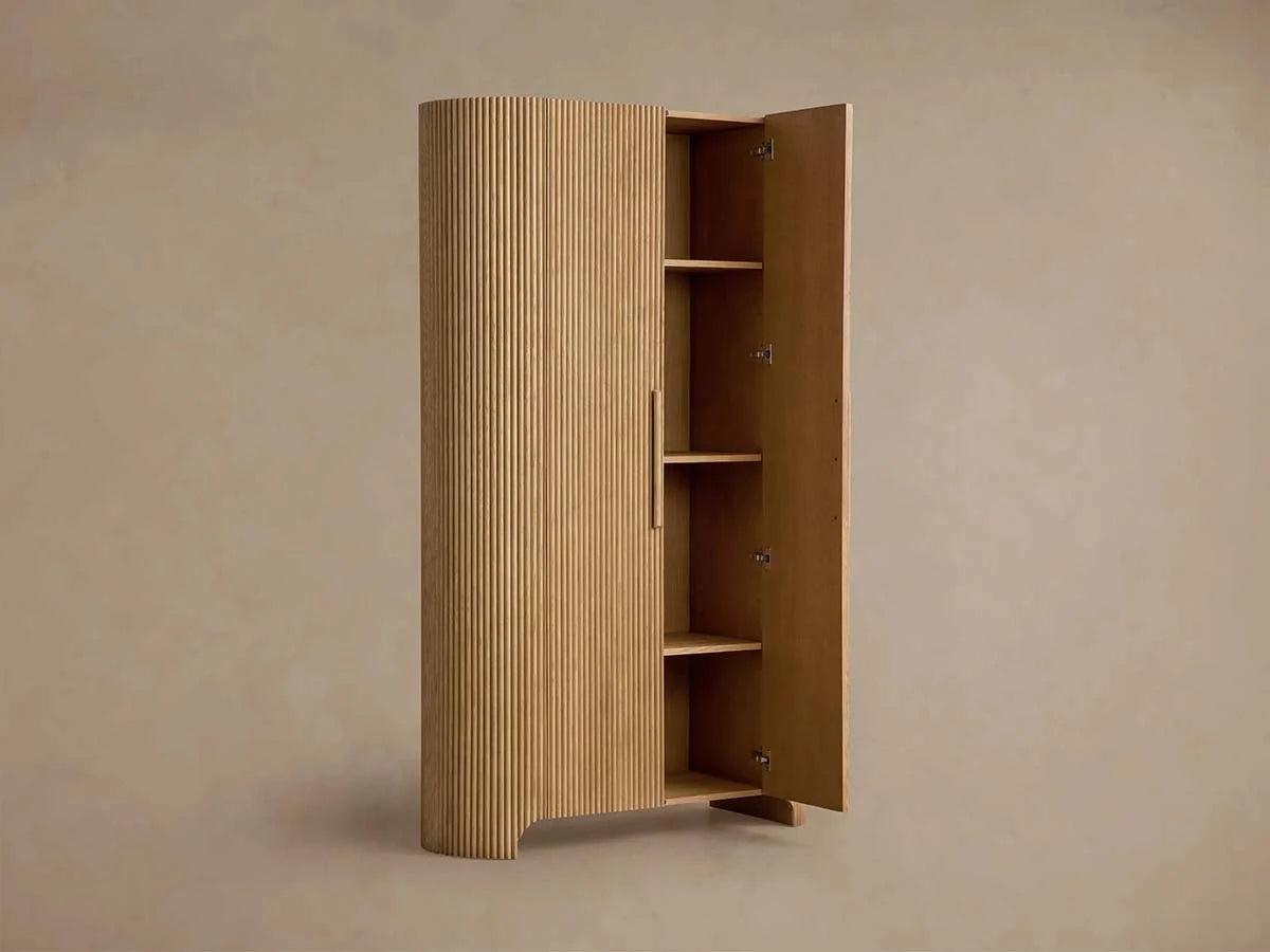 Astor Reeded Oak Tall Cabinet Living Room Bedroom Wood Storage Cabinet