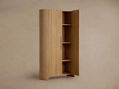 Astor Reeded Oak Tall Cabinet Living Room Bedroom Wood Storage Cabinet