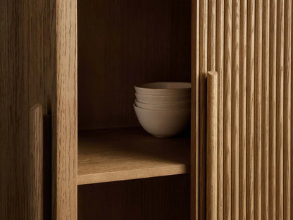 Astor Reeded Oak Tall Cabinet Living Room Bedroom Wood Storage Cabinet