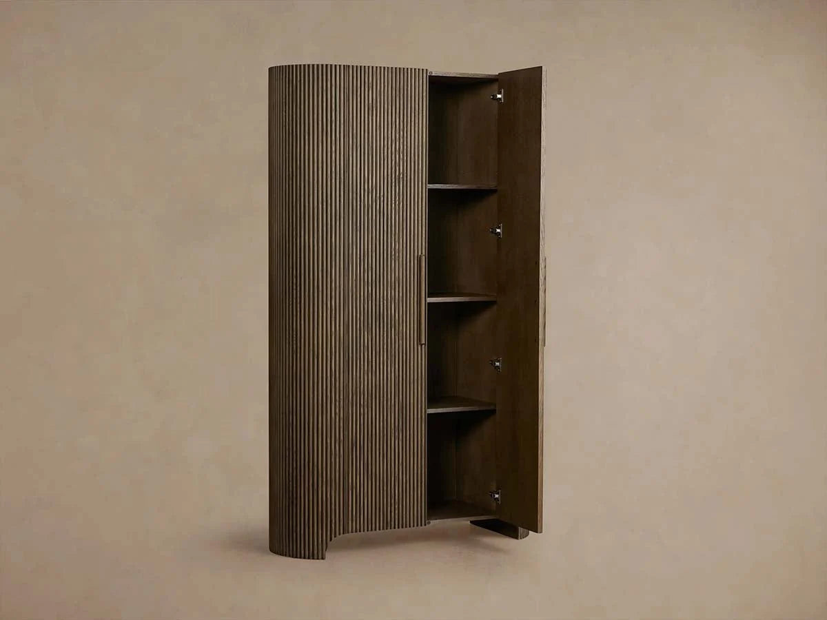 Astor Reeded Oak Tall Cabinet Living Room Bedroom Wood Storage Cabinet
