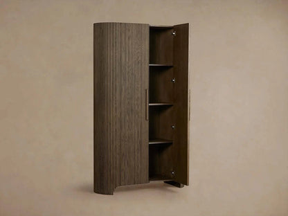 Astor Reeded Oak Tall Cabinet Living Room Bedroom Wood Storage Cabinet