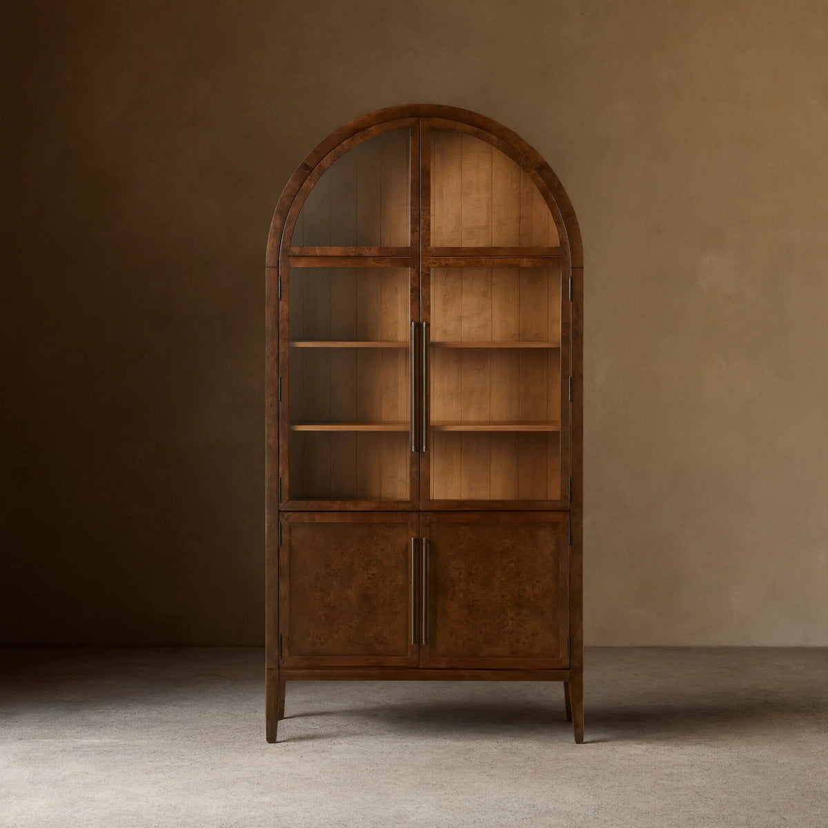 Hattie Burl Glass Cabinet Tall display Case Wood Storage Cabinets