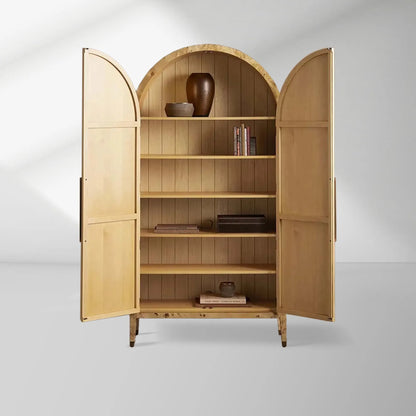 Hattie Burl Tall Cabinet Living Room Natural Wood Grain Storage Cabinet