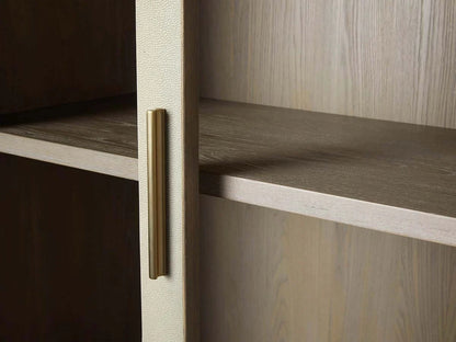 Malone Textured Leather Tall Display Cabinet Wood Storage Cabinet with Glass Doors