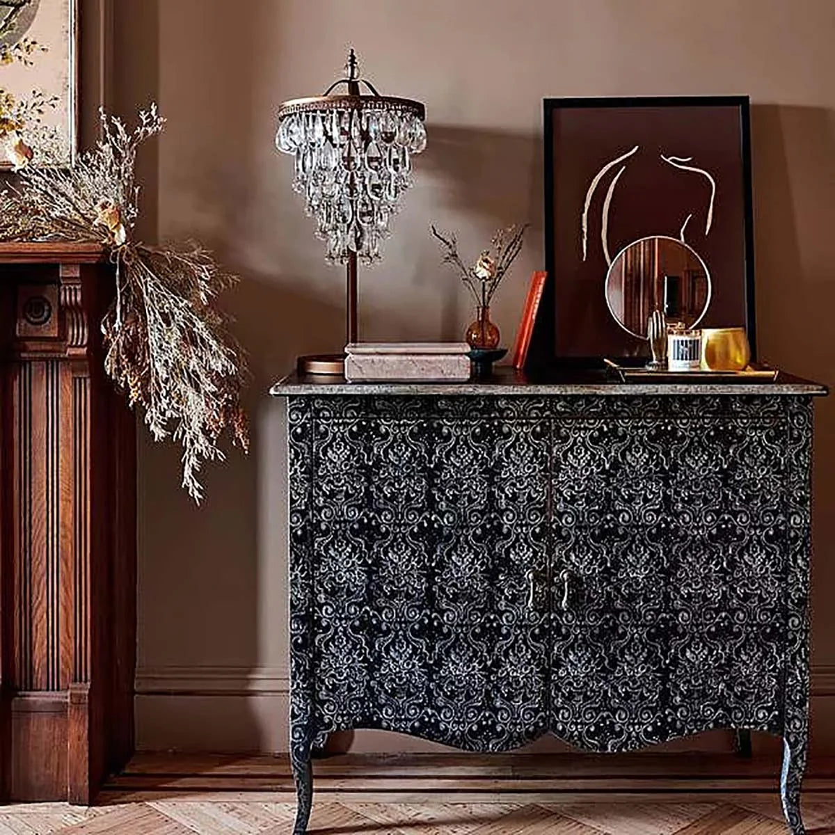 Amalfi Hand-Painted Sideboards Buffet Cabinet Wood Distressed Storage Cabinet