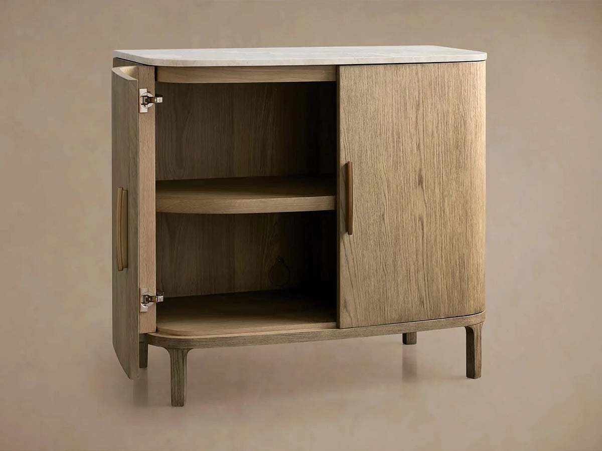 Danny Oak Wood Sideboards Cabinet Marble Top Buffet Cabinet Lockers