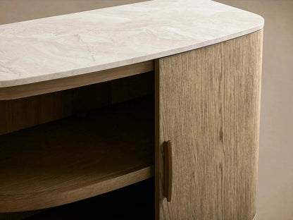 Danny Oak Wood Sideboards Cabinet Marble Top Buffet Cabinet Lockers