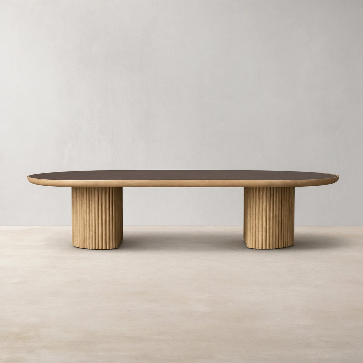 Astor Marble Top Coffee Table Oval Cocktail Table Wood Base Sofa Center Tea Table
