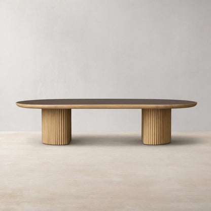 Astor Marble Top Coffee Table Oval Cocktail Table Wood Base Sofa Center Tea Table