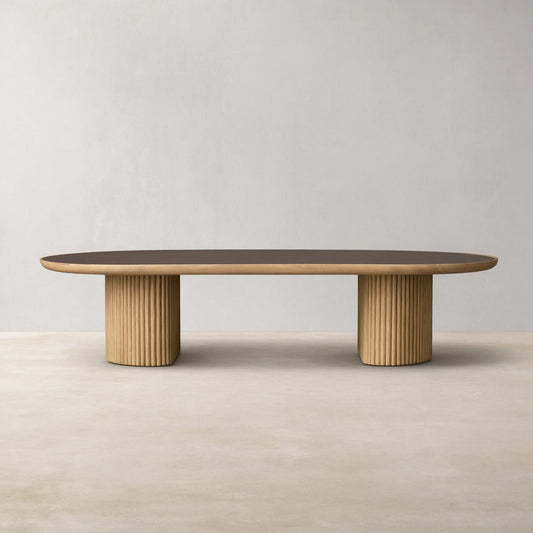 Astor Marble Top Coffee Table Oval Cocktail Table Wood Base Sofa Center Tea Table