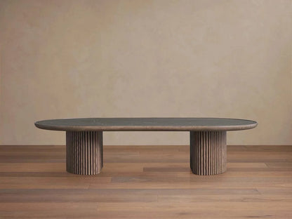 Astor Marble Top Coffee Table Oval Cocktail Table Wood Base Sofa Center Tea Table