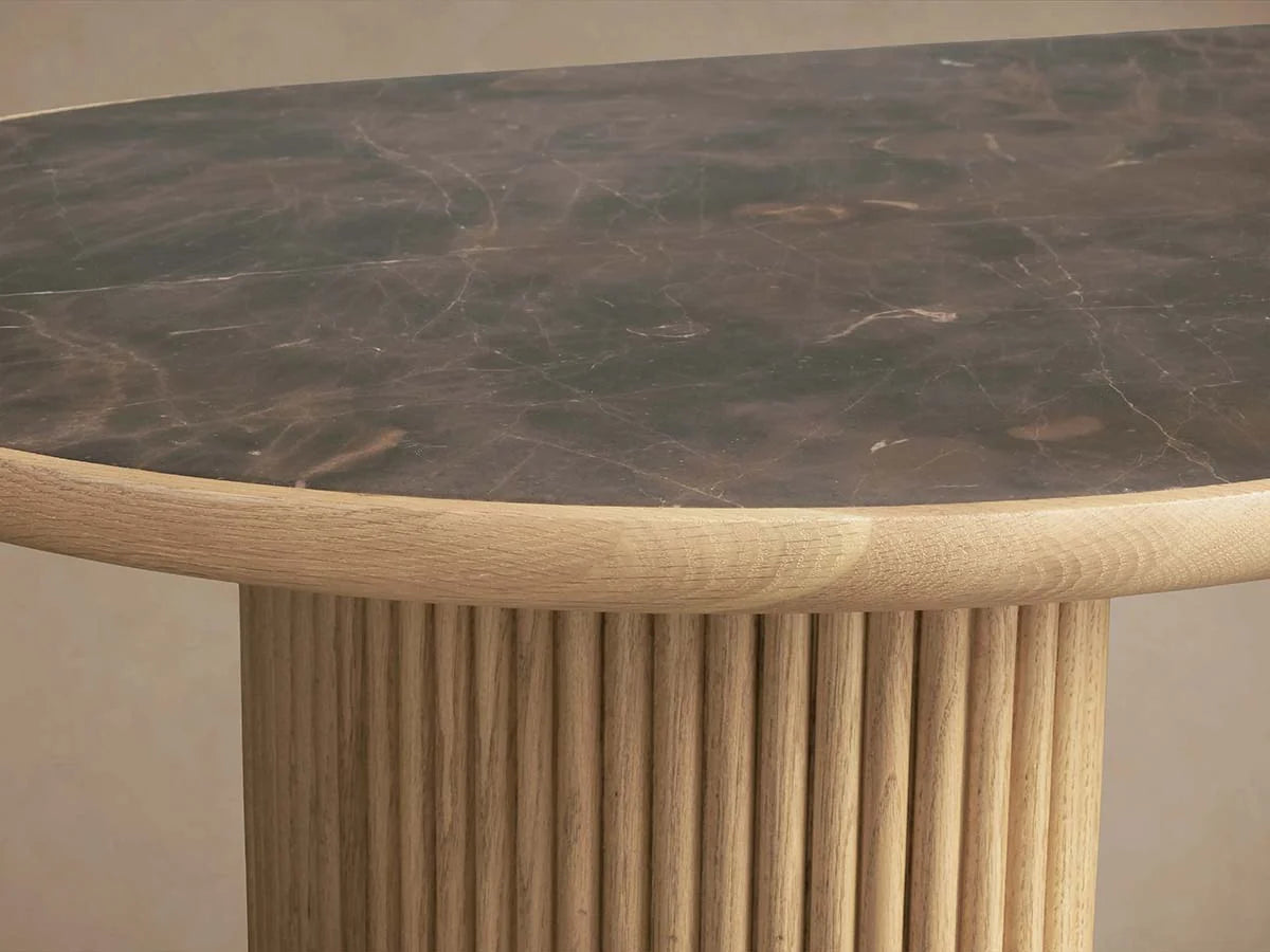 Astor Marble Top Coffee Table Oval Cocktail Table Wood Base Sofa Center Tea Table