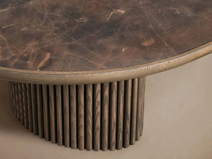 Astor Marble Top Coffee Table Oval Cocktail Table Wood Base Sofa Center Tea Table