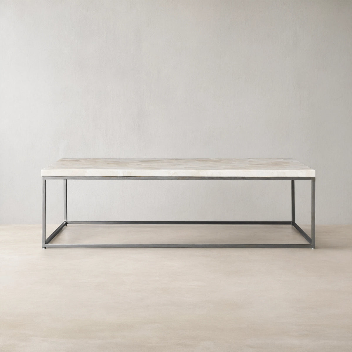 Arielle Rectangle Coffee Table Fossilized Clamshell Top Cocktail Table Iron Base Sofa Center Tea Table