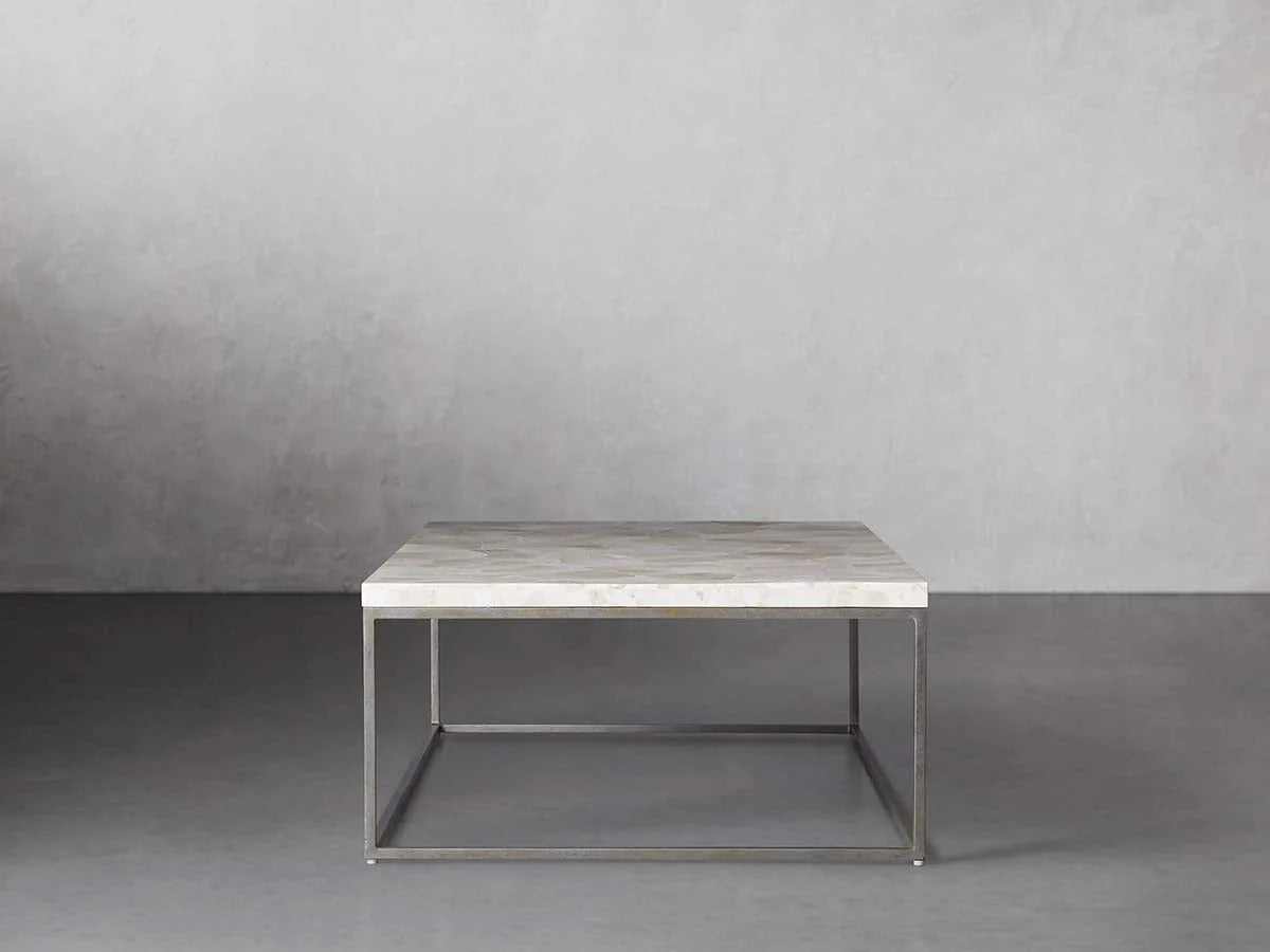Arielle Rectangle Coffee Table Fossilized Clamshell Top Cocktail Table Iron Base Sofa Center Tea Table