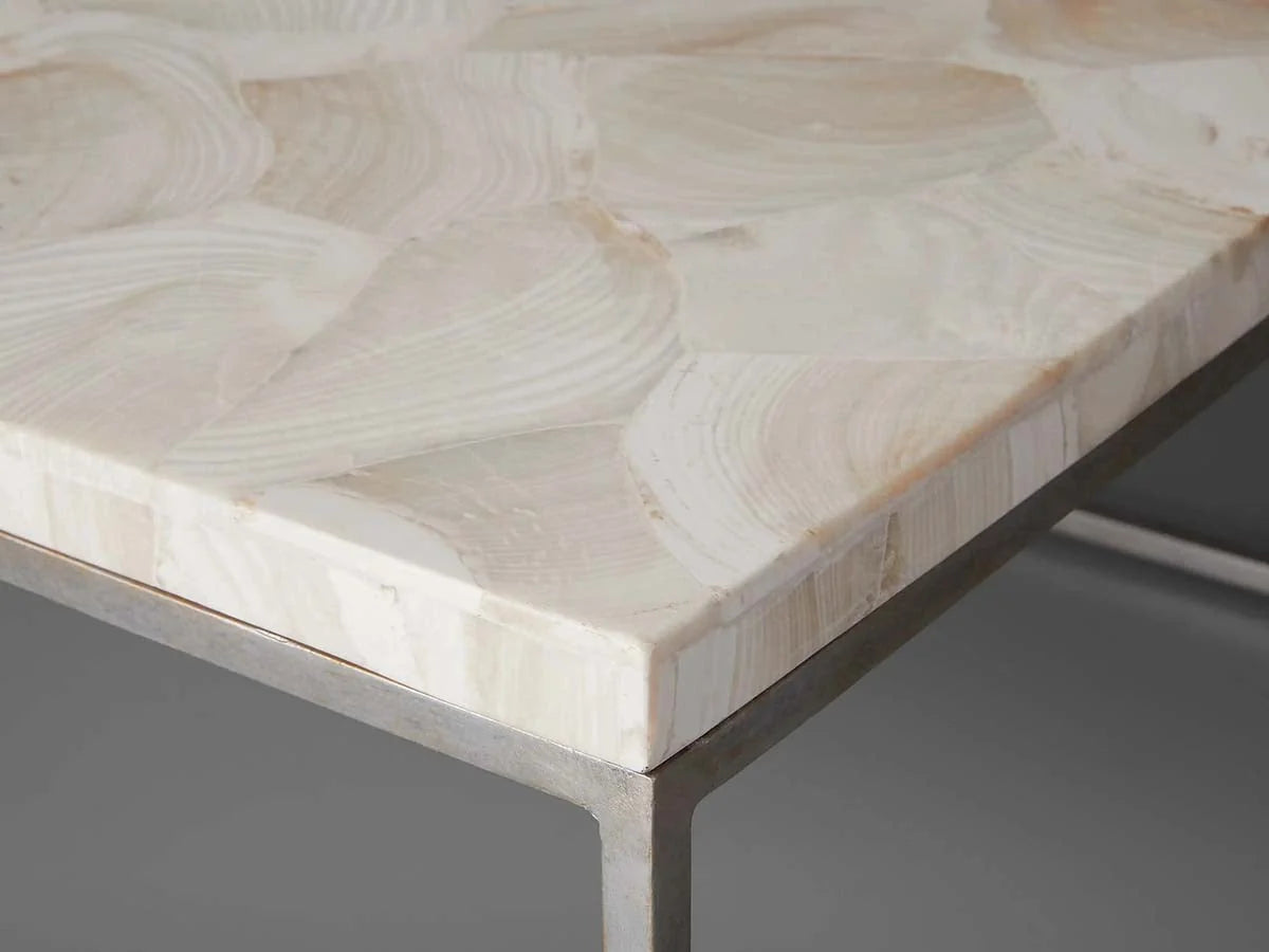 Arielle Rectangle Coffee Table Fossilized Clamshell Top Cocktail Table Iron Base Sofa Center Tea Table