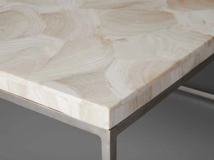 Arielle Rectangle Coffee Table Fossilized Clamshell Top Cocktail Table Iron Base Sofa Center Tea Table