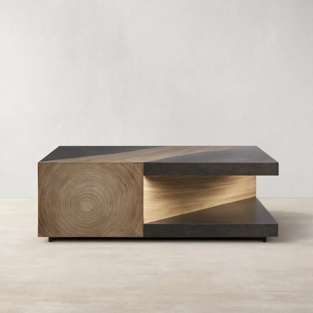 Almeria Guanacaste Wood Coffee Table Modern Rustic Cocktail Table Rectangular Sofa Center Tea Table