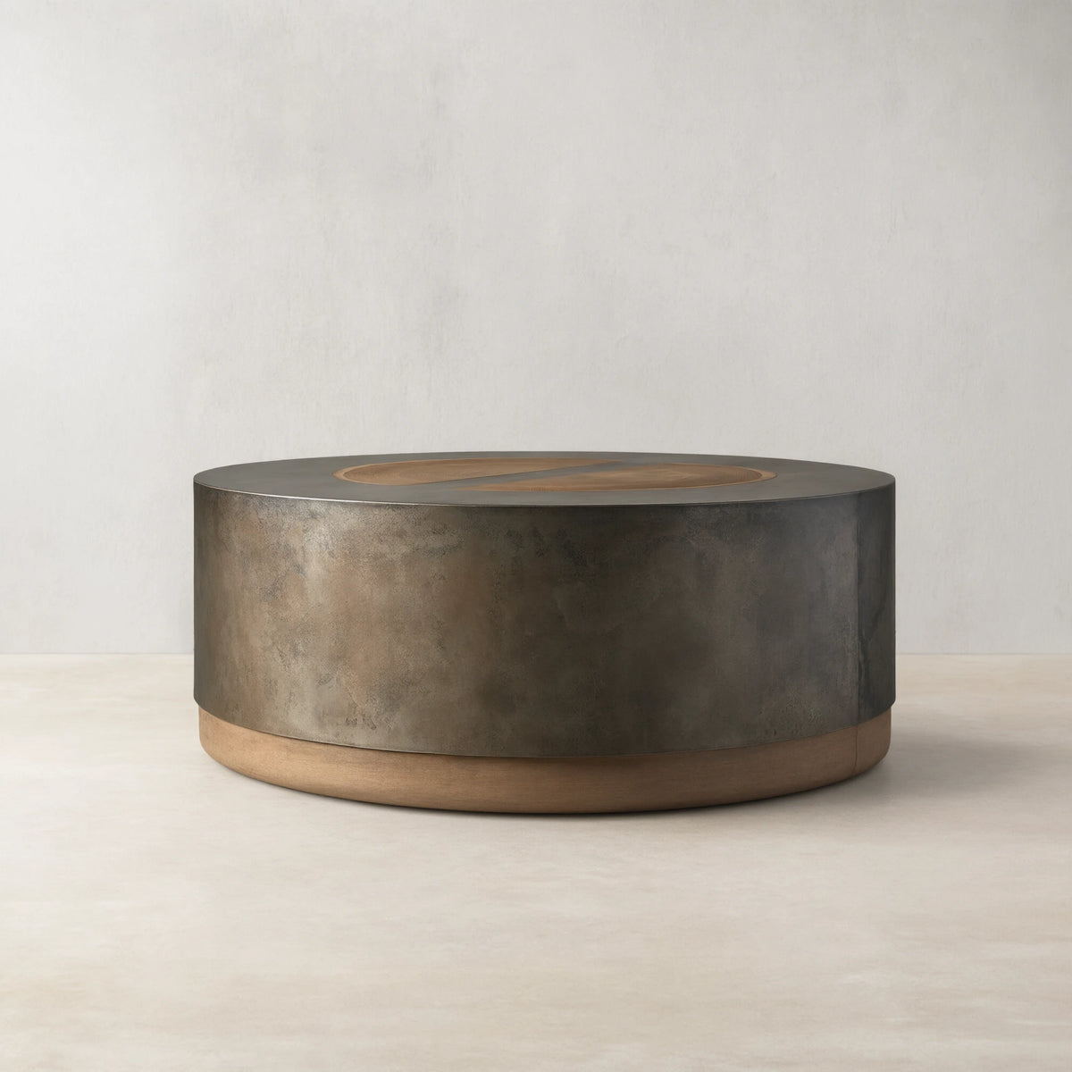 Acacius Round Coffee Table Yukas Wood Cocktail Table Sofa Industrial Center Tea Table