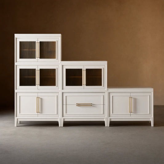 Rowan Wood Modular Wall Unit Mahogany Storage Cabinet with Reeded Glass