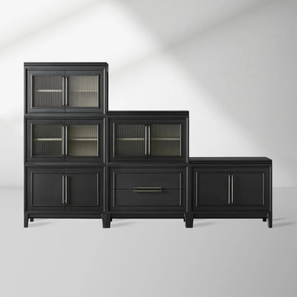 Rowan Wood Modular Wall Unit Mahogany Storage Cabinet with Reeded Glass