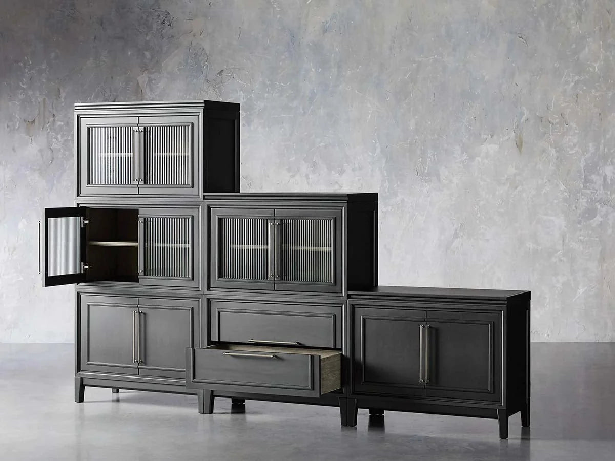 Rowan Wood Modular Wall Unit Mahogany Storage Cabinet with Reeded Glass