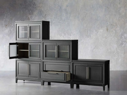Rowan Wood Modular Wall Unit Mahogany Storage Cabinet with Reeded Glass